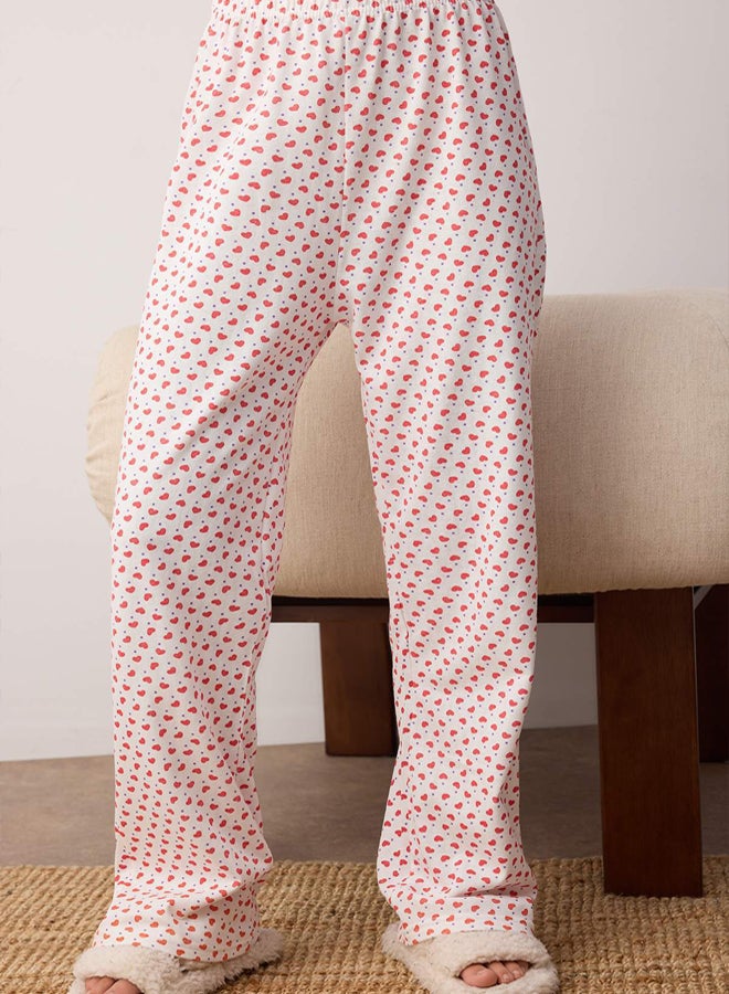 trendyol Red Cotton Heart Slogan Printed Sleep Band Knitted Pajama Set - Image 4