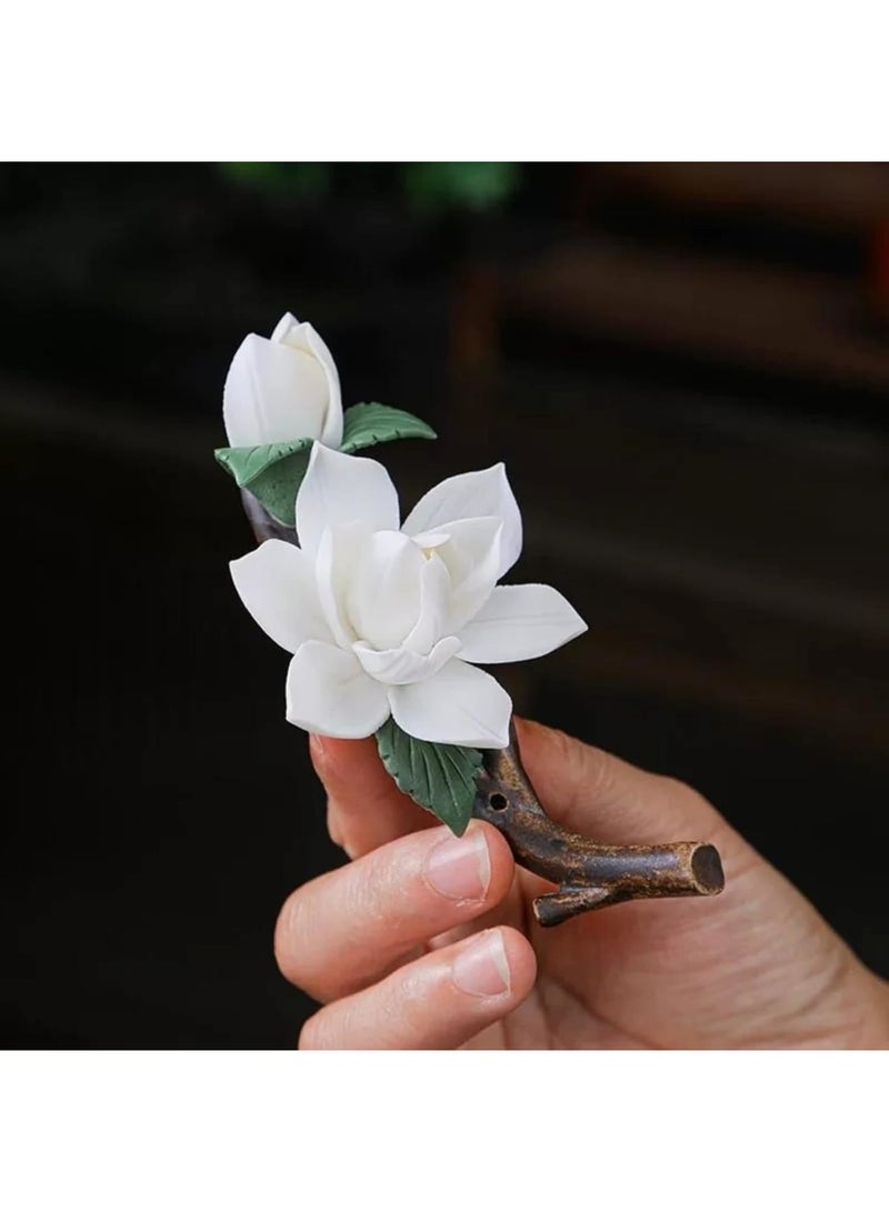 Luckam Incense Holder for Sticks, Handmade Ceramic White Jasmine Flower Aromatherapy Burner, Elegant Home & Office Décor for Yoga Meditation, Gift for Women, Mom, or Grandma - Image 3