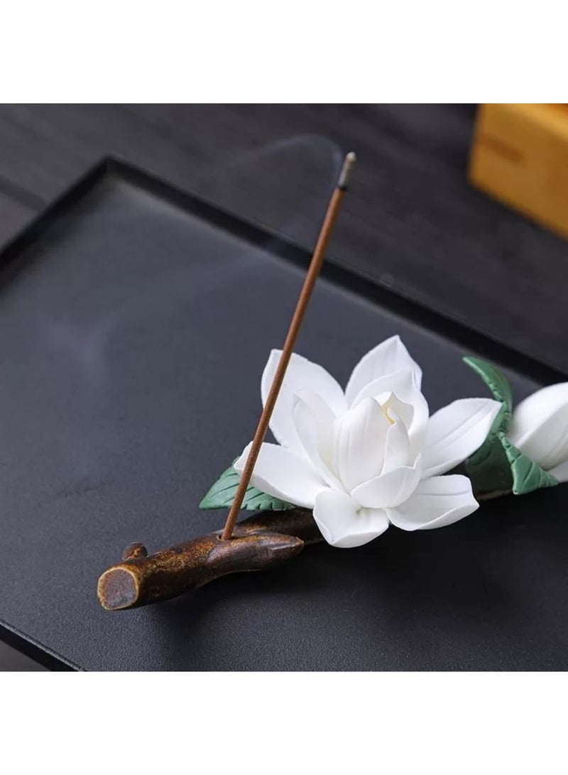 Luckam Incense Holder for Sticks, Handmade Ceramic White Jasmine Flower Aromatherapy Burner, Elegant Home & Office Décor for Yoga Meditation, Gift for Women, Mom, or Grandma - Image 2