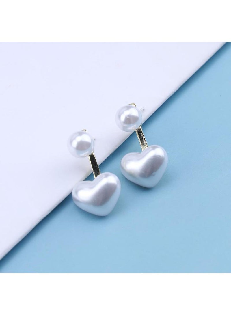 خاجول أقراط قلوب لؤلؤية بالذهب - أقراط معلقة بتصميم قلوب لؤلؤية من الجهتين للنساء - Image 5