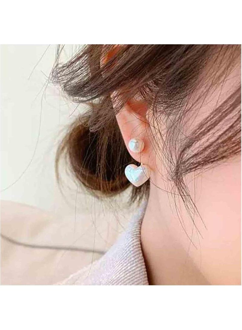 خاجول أقراط قلوب لؤلؤية بالذهب - أقراط معلقة بتصميم قلوب لؤلؤية من الجهتين للنساء - Image 3