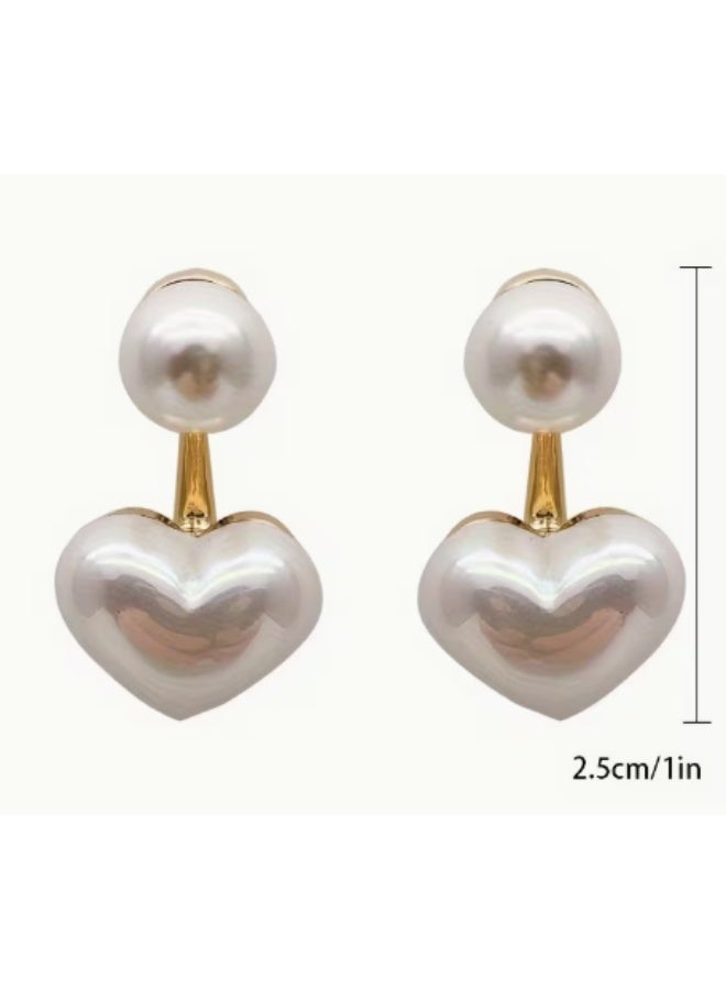 خاجول أقراط قلوب لؤلؤية بالذهب - أقراط معلقة بتصميم قلوب لؤلؤية من الجهتين للنساء - Image 2