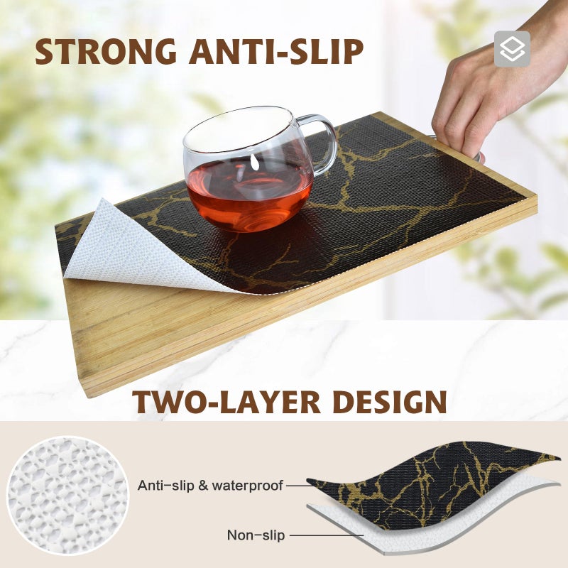 Kimhan 2-Layer Drawer and Shelf Liner for Kitchen Cabinet: 12in X 20Ft Non Slip Waterproof Shelf Paper Non Adhesive Refrigerator Liners Black/Gold Marble Easy Liners for Bathroom with Knife Tape Measure - Image 2