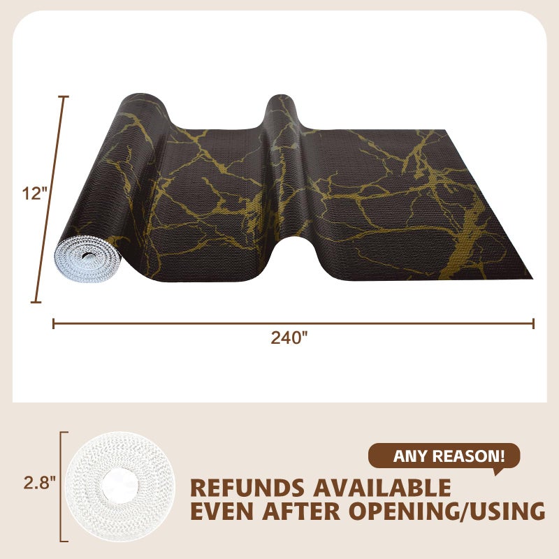 Kimhan 2-Layer Drawer and Shelf Liner for Kitchen Cabinet: 12in X 20Ft Non Slip Waterproof Shelf Paper Non Adhesive Refrigerator Liners Black/Gold Marble Easy Liners for Bathroom with Knife Tape Measure - Image 3