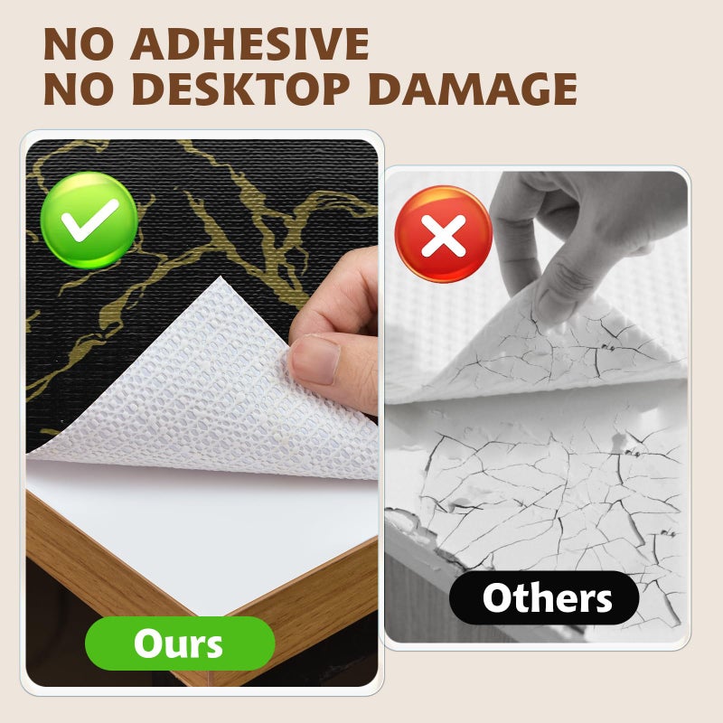 Kimhan 2-Layer Drawer and Shelf Liner for Kitchen Cabinet: 12in X 20Ft Non Slip Waterproof Shelf Paper Non Adhesive Refrigerator Liners Black/Gold Marble Easy Liners for Bathroom with Knife Tape Measure - Image 5