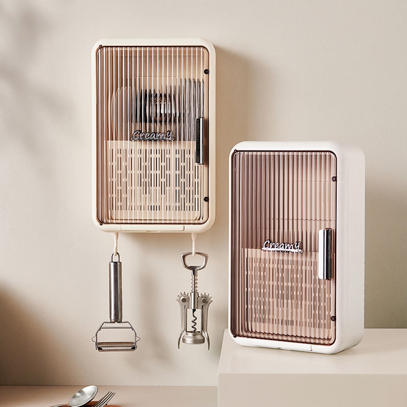 2023 New Cream Style Wall-Mounted Chopsticks Cage Household Kitchen With Lid Dustproof Draining Chopsticks Spoon Storage - Image 2