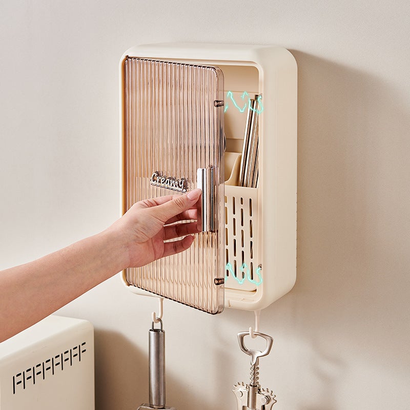 2023 New Cream Style Wall-Mounted Chopsticks Cage Household Kitchen With Lid Dustproof Draining Chopsticks Spoon Storage - Image 4