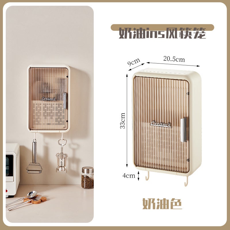 2023 New Cream Style Wall-Mounted Chopsticks Cage Household Kitchen With Lid Dustproof Draining Chopsticks Spoon Storage - Image 1