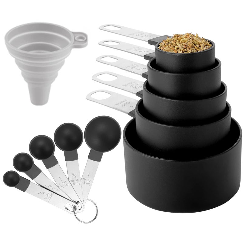 Measuring Cups and Spoons Set of Huygens Kitchen Gadgets 10 Pieces Stackable Stainless Steel Handle Measuring Cups for Measuring Dry and Liquid Ingredient Black