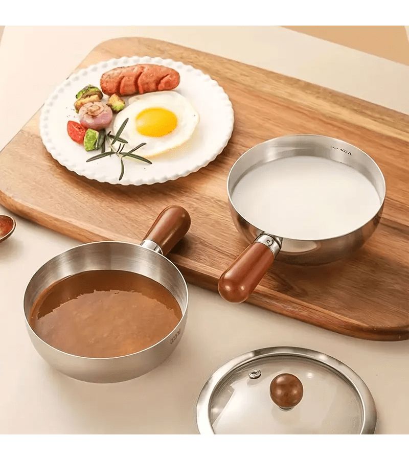 1 PC Small Fat Pot With Lid Stainless Steel Induction Cooktop Cooking Noodle Non Slip Wooden Handle Evenly Heated Base For Dorm Office RV Small Kitchen Solo Cooking - Image 5