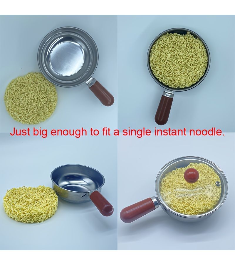 1 PC Small Fat Pot With Lid Stainless Steel Induction Cooktop Cooking Noodle Non Slip Wooden Handle Evenly Heated Base For Dorm Office RV Small Kitchen Solo Cooking - Image 3