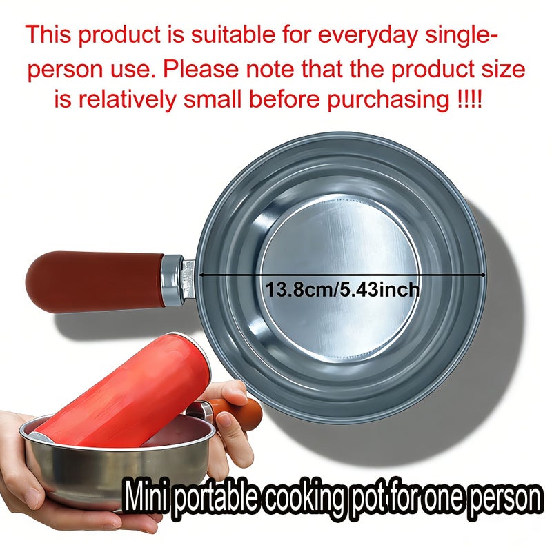 1 PC Small Fat Pot With Lid Stainless Steel Induction Cooktop Cooking Noodle Non Slip Wooden Handle Evenly Heated Base For Dorm Office RV Small Kitchen Solo Cooking - Image 2