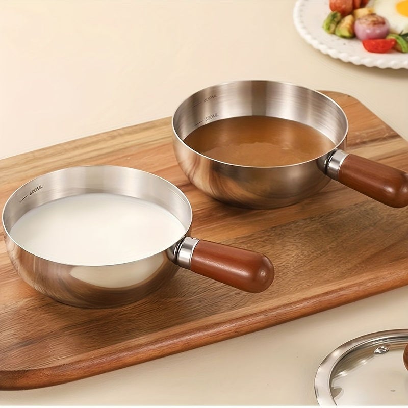 1 PC Small Fat Pot With Lid Stainless Steel Induction Cooktop Cooking Noodle Non Slip Wooden Handle Evenly Heated Base For Dorm Office RV Small Kitchen Solo Cooking - Image 4
