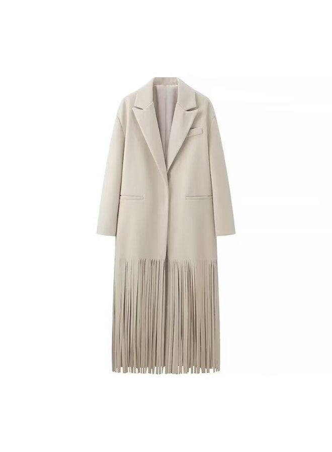 European And American Wholesale 2024 Autum Street Fashion Tassel Mid-Length Windbreaker Suit Woolen Jacket 