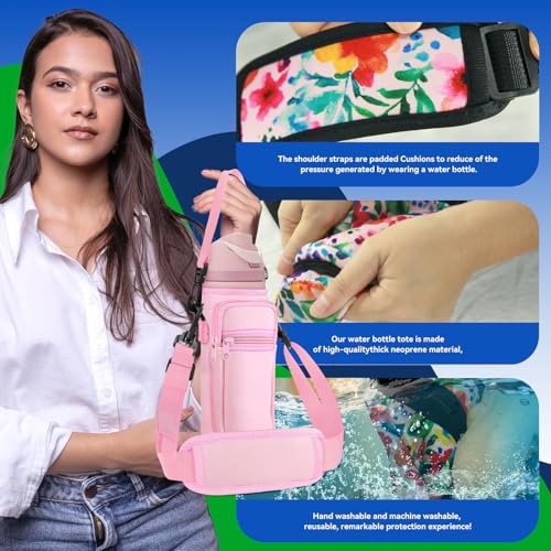 SLEILIN Neoprene Water Bottle Holder Bag with Cell Phone Pocket Compatible with Owala FreeSip 24 oz，Water Bottle Carrying Bag ，with Adjustable Shoulder Strap,for 24oz Stainless Steel Water Bottle - Image 4