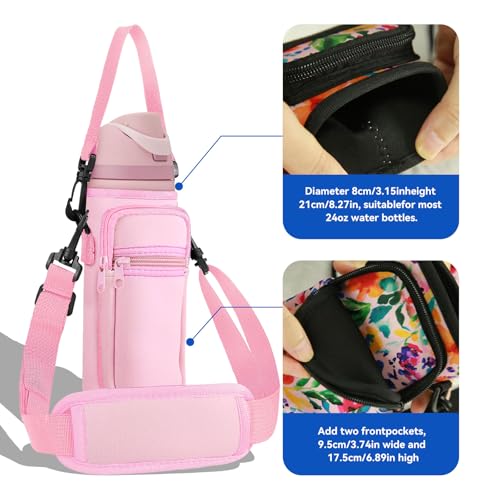 SLEILIN Neoprene Water Bottle Holder Bag with Cell Phone Pocket Compatible with Owala FreeSip 24 oz，Water Bottle Carrying Bag ，with Adjustable Shoulder Strap,for 24oz Stainless Steel Water Bottle - Image 2