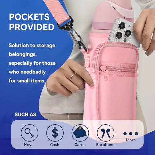 SLEILIN Neoprene Water Bottle Holder Bag with Cell Phone Pocket Compatible with Owala FreeSip 24 oz，Water Bottle Carrying Bag ，with Adjustable Shoulder Strap,for 24oz Stainless Steel Water Bottle - Image 3