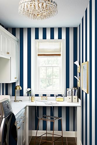 Guvana 17.7"x197" Navy Blue Wallpaper Striped Peel and Stick Wallpaper Blue and White Contact Paper Modern Self-Adhesive Removable Wall Paper for Bedroom Livingroom Decor - Image 3