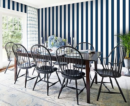 Guvana 17.7"x197" Navy Blue Wallpaper Striped Peel and Stick Wallpaper Blue and White Contact Paper Modern Self-Adhesive Removable Wall Paper for Bedroom Livingroom Decor - Image 4
