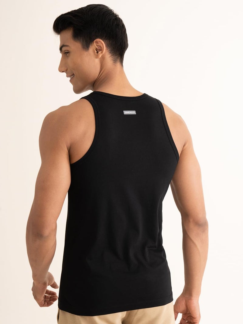 DAMENSCH Neo-Cotton Round Neck Vest for Man, Anti-Bacterial, Shape Retaining Vest, 100% Cotton Banyan for Men, Buttery Soft Inner Baniyan-Da Black-L - Image 2