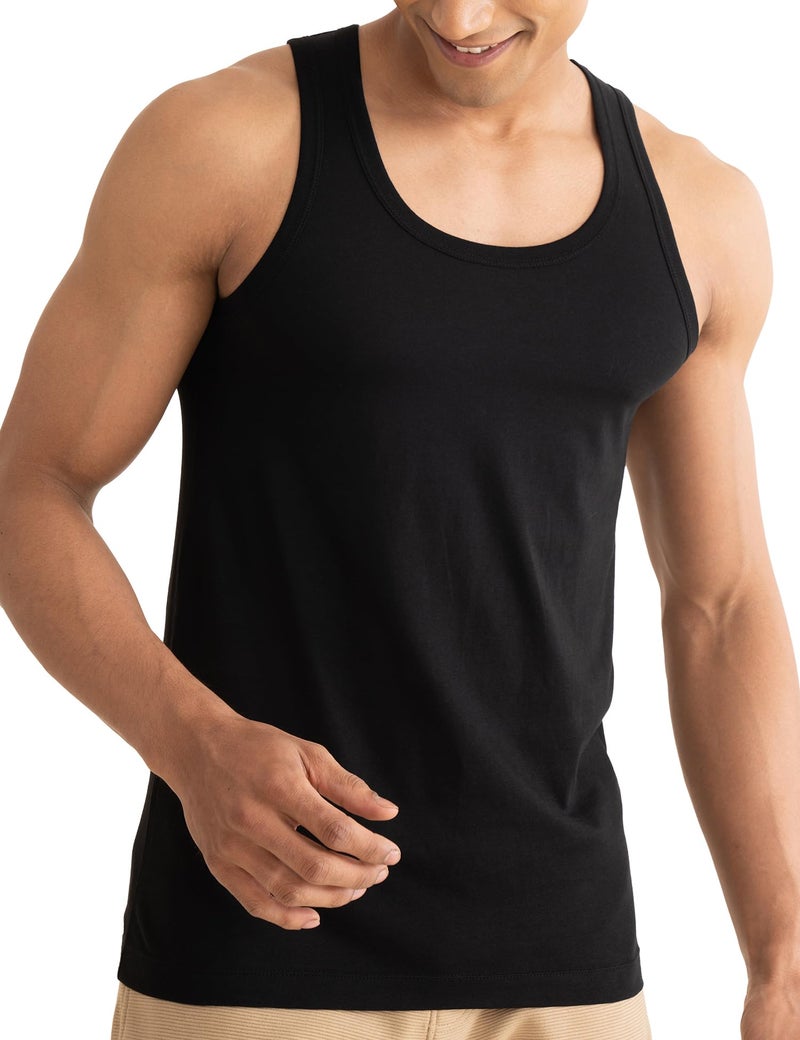 DAMENSCH Neo-Cotton Round Neck Vest for Man, Anti-Bacterial, Shape Retaining Vest, 100% Cotton Banyan for Men, Buttery Soft Inner Baniyan-Da Black-L - Image 1