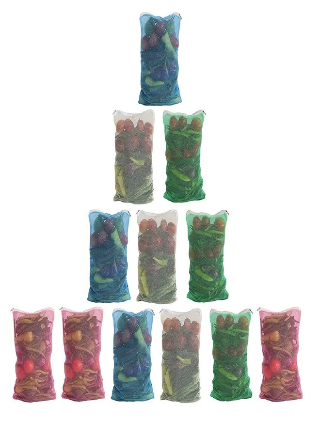Freshwind Multi-Purpose Vegetables Fruits Mesh Fridge Storage Washable Zip Bags (Pack of 12) - Image 1