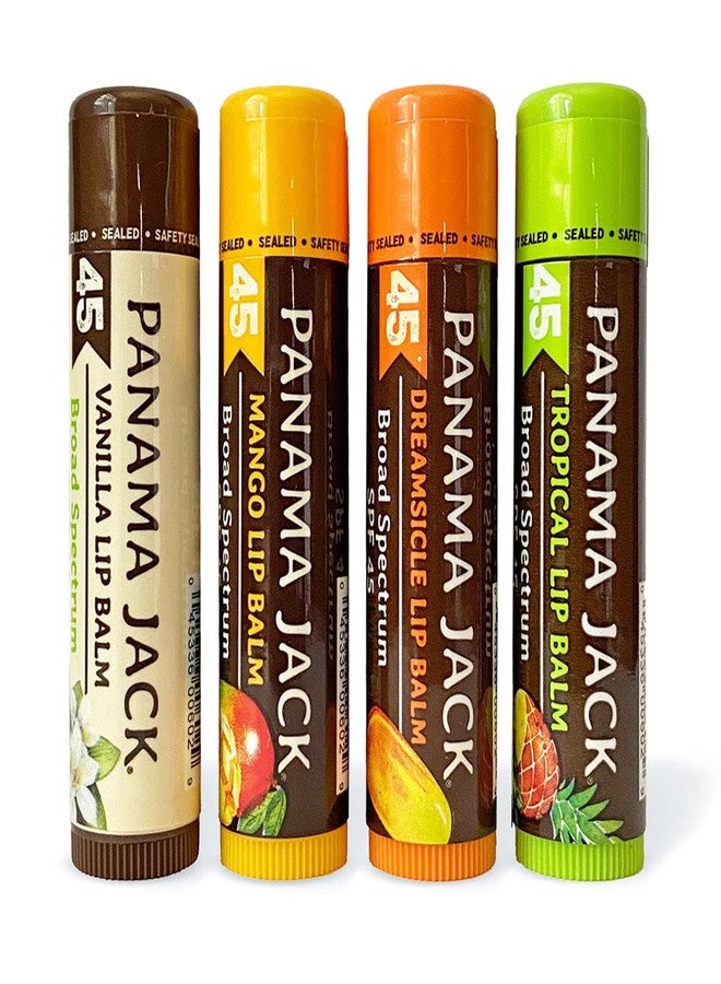 Panama Jack Sunscreen Lip Balm - SPF 45, Flavor Pack, Broad Spectrum UVA-UVB Sunscreen Protection, Prevents & Soothes Dry, Chapped Lips (Dreamsicle/Vanilla/Tropical/Mango) - Image 1