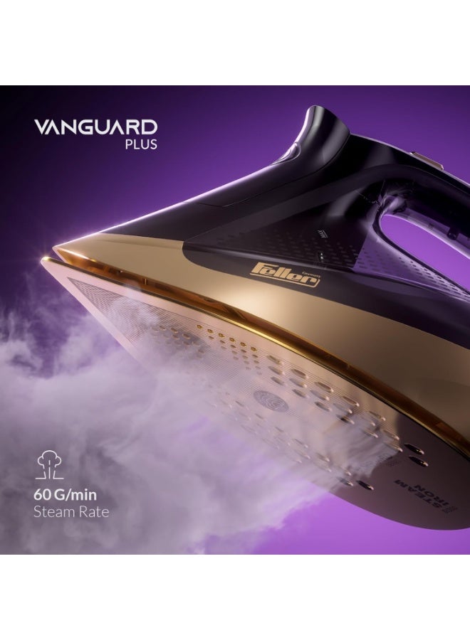 Feller Steam Iron 3000W,Grab-to-Steam Technology, Prime Gold Ceramic 2x Sole Plate+Anti Calc, Anti Drip, Auto Shut Off, Display, Turbo Steam, SI300,2Y Guarantee-UAE Version (Gold) - Image 2