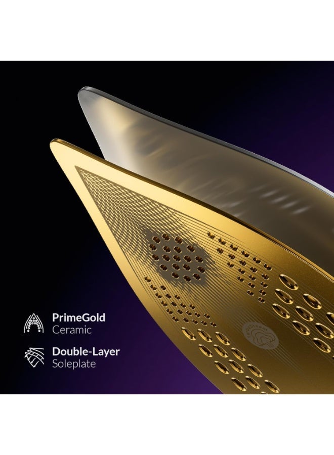 Feller Steam Iron 3000W,Grab-to-Steam Technology, Prime Gold Ceramic 2x Sole Plate+Anti Calc, Anti Drip, Auto Shut Off, Display, Turbo Steam, SI300,2Y Guarantee-UAE Version (Gold) - Image 4