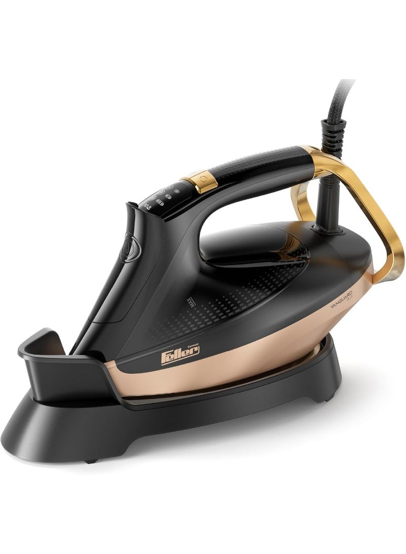 Feller Steam Iron 3000W,Grab-to-Steam Technology, Prime Gold Ceramic 2x Sole Plate+Anti Calc, Anti Drip, Auto Shut Off, Display, Turbo Steam, SI300,2Y Guarantee-UAE Version (Gold) - Image 1
