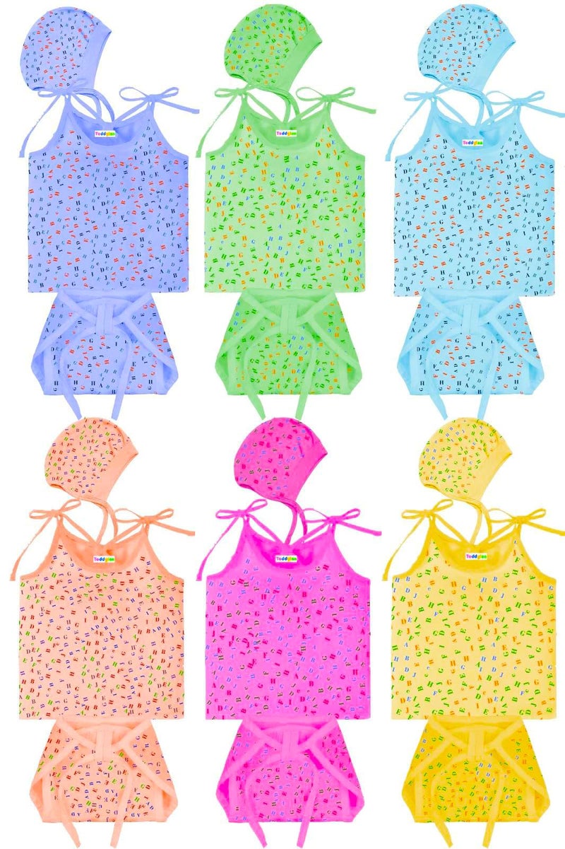 Toddylon New Born Baby Clothes Jhabla Set | Baby Dress | Infants Clothing | Shirt | Nappy | Caps | Cotton | Sleepwear | Casual | Gift Combo (0-6 Months), Multicolor, Pack of 6 - Image 1