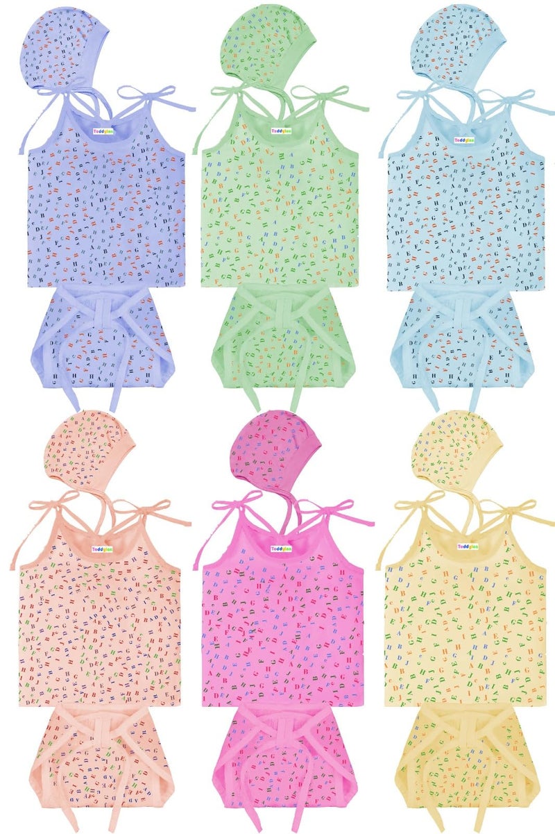 Toddylon New Born Baby Clothes Jhabla Set | Baby Dress | Infants Clothing | Shirt | Nappy | Caps | Cotton | Sleepwear | Casual | Gift Combo (0-6 Months), Multicolor, Pack of 6 - Image 2