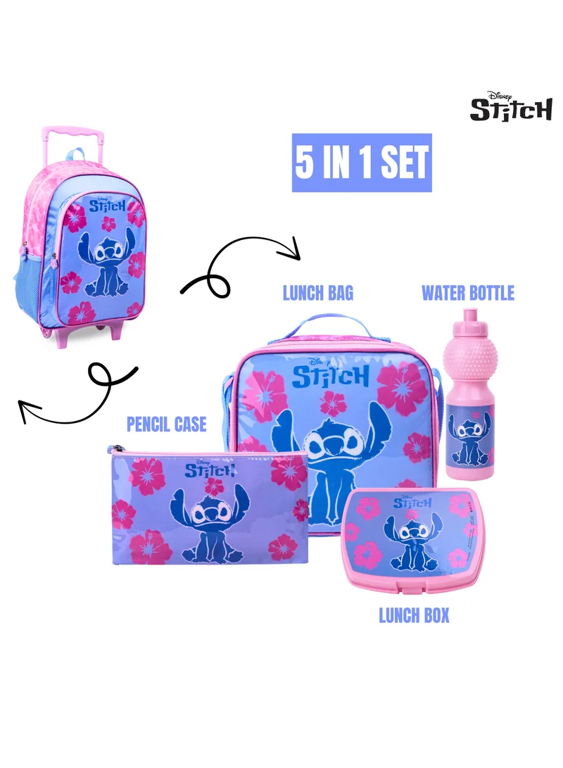ديزني Disney Stitch Fur Enough 5in1 Trolley Box Set 16'' I Trolley I Lunch Bag I Water Bottle I Pencil Case I Lunch Box I Packaging