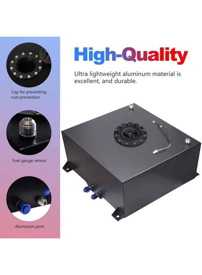 Edicapo Universal 15 Gallon 60L Fuel Cell Tank Polished Aluminum Black with Cap/Level Sender/12FT Oil Feed Line - Image 3