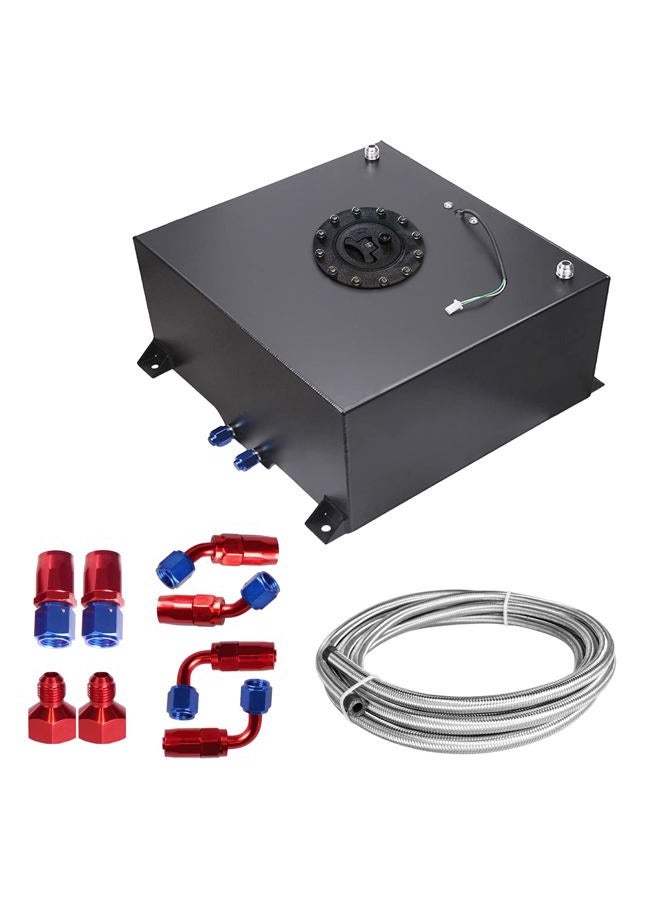 Edicapo Universal 15 Gallon 60L Fuel Cell Tank Polished Aluminum Black with Cap/Level Sender/12FT Oil Feed Line - Image 1