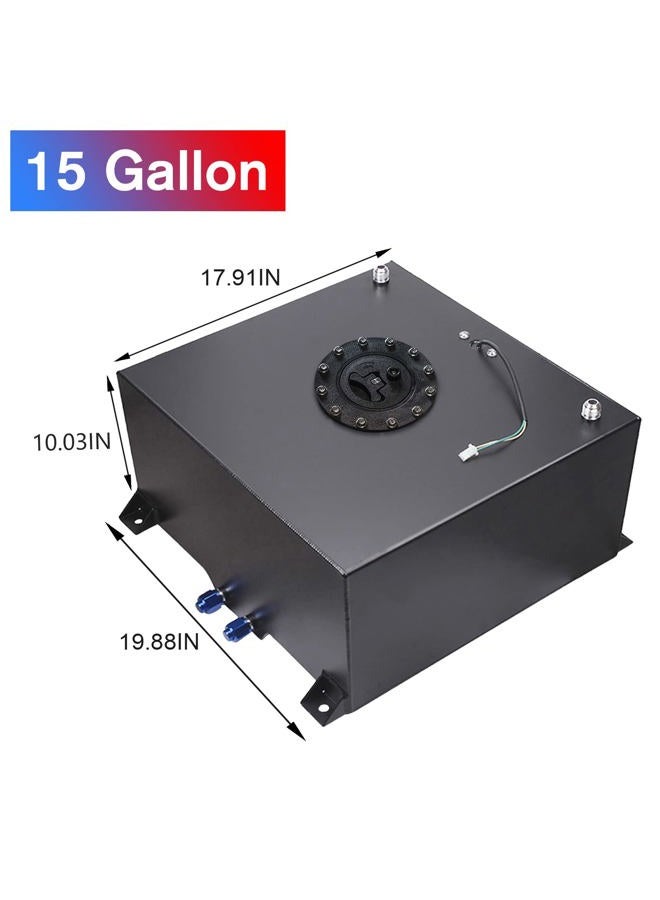 Edicapo Universal 15 Gallon 60L Fuel Cell Tank Polished Aluminum Black with Cap/Level Sender/12FT Oil Feed Line - Image 2