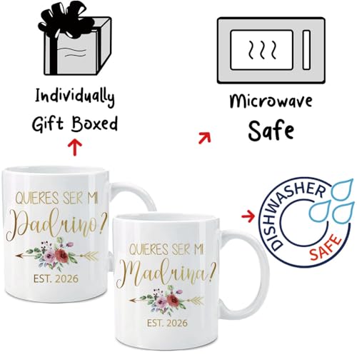 Dnuiyses Quieres Ser Mi Madrina & Quieres Ser Mi Padrino 2026 Mug Set, Gold Foil Design Godparents Bautizo Recuerdos Juego Tazas, Madrina Padrinos Godparent De Bautizo Propuesta Taza De Café - Image 3