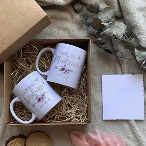 Dnuiyses Quieres Ser Mi Madrina & Quieres Ser Mi Padrino 2026 Mug Set, Gold Foil Design Godparents Bautizo Recuerdos Juego Tazas, Madrina Padrinos Godparent De Bautizo Propuesta Taza De Café - Image 5