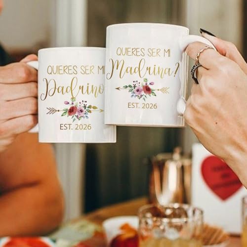 Dnuiyses Quieres Ser Mi Madrina & Quieres Ser Mi Padrino 2026 Mug Set, Gold Foil Design Godparents Bautizo Recuerdos Juego Tazas, Madrina Padrinos Godparent De Bautizo Propuesta Taza De Café - Image 2