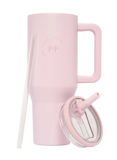 Prickly Pear Stainless Steel Water Bottle 40 Oz Hydrator Pastel Pink Logo