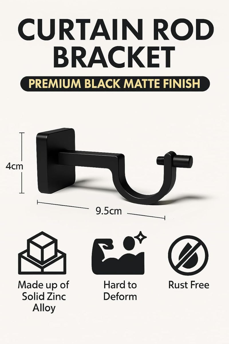 Colornest Curtain Rod Brackets for 1-Inch Curtain Pole |Premium Metal Curtain Holders, 35 Kg Load Capacity| Wall Mount Support Hardware Black Matte - 2 pcs - Image 4