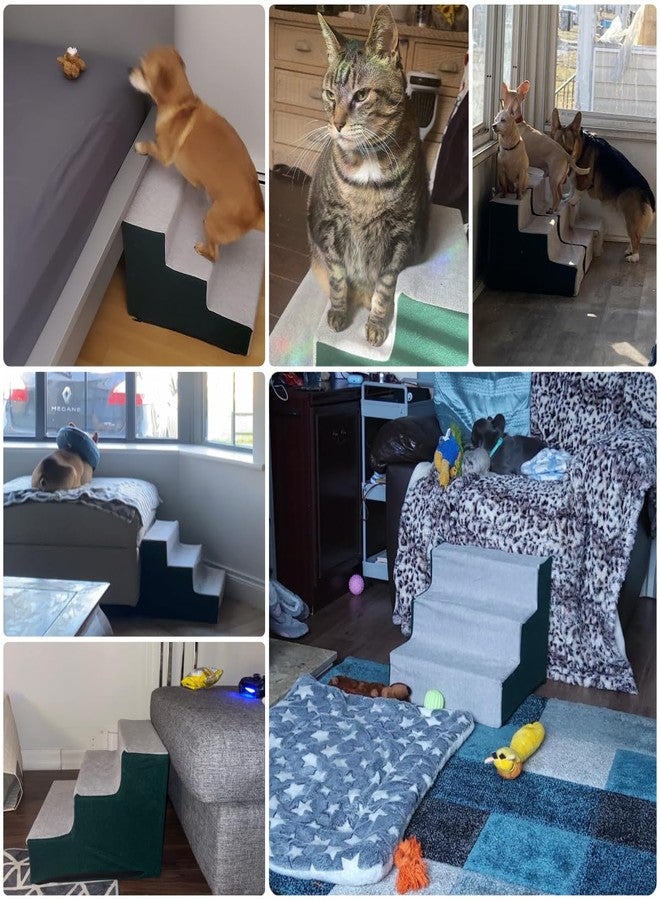 Billionchains Dog Stair for Small Dogs Assembled Cat Steps with Washable Cover for Couch, Low Bed (Height: 12.2”) - Image 3