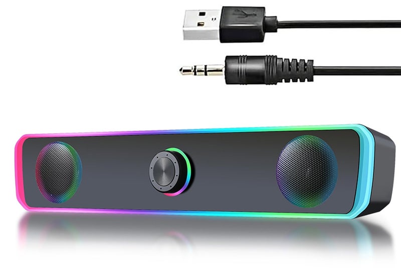 Computer Speakers for Desktop Monitor, USB Powered PC Speakers with RGB Light, PC Gaming Speaker with 3.5mm Aux-in, Powerful Stereo Sound, Knob Volume Control Speakers for Desktop PC Laptop Monitor