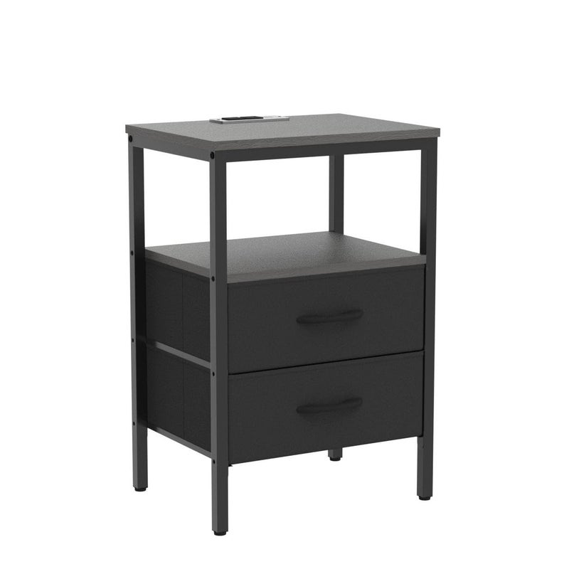 Huuger Nightstands Set of 2, End Tables with Charging Station, Side Tables with Fabric Drawers, Bedside Tables with USB Ports and Outlets, Night Stands for Bedroom, Charcoal Gray - Image 4