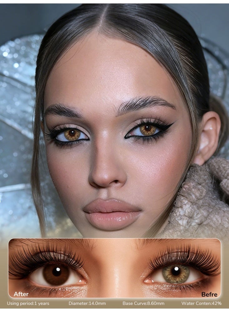 UYAAI DNA Brown Yearly Colored Contact Lenses, Unisex Cosmetic Contact Lenses, Natural Fashion Lenses, 42% Water - Image 1