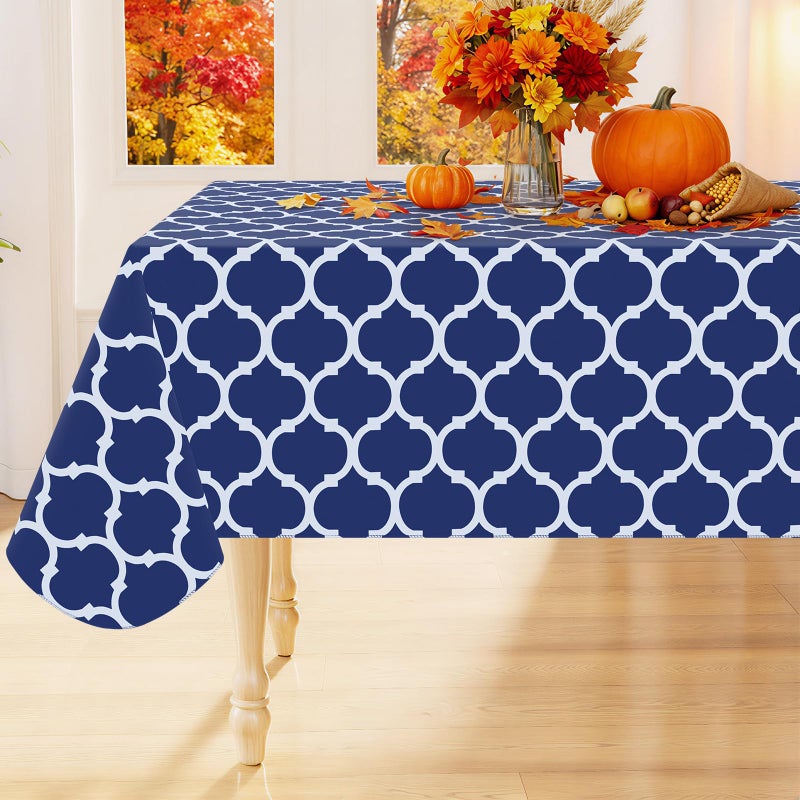 Smiry Rectangle Table Cloth Waterproof Vinyl Tablecloths with Flannel Backing for Rectangle Tables Wipeable Spillproof Plastic Tablecloth for Dining Camping Indoor and Outdoor 60x84 Navy