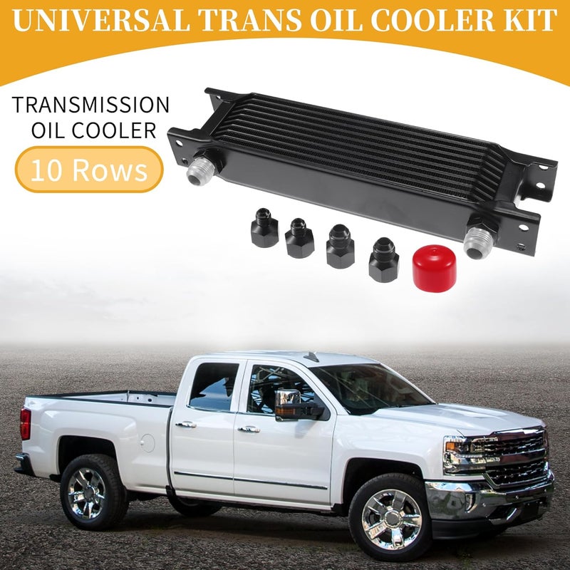 Partuto 10 Row Universal Transmission Oil Cooler with 6AN 8AN Adapters - Black Aluminum Alloy - Image 2