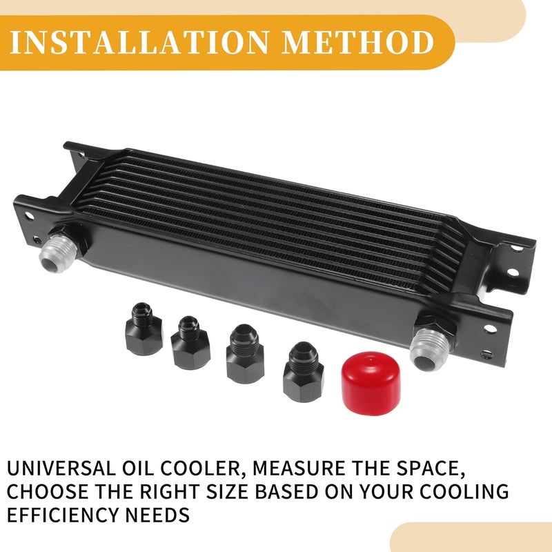 Partuto 10 Row Universal Transmission Oil Cooler with 6AN 8AN Adapters - Black Aluminum Alloy - Image 4