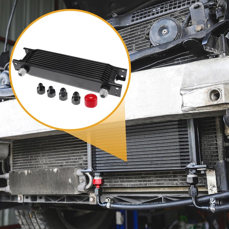 Partuto 10 Row Universal Transmission Oil Cooler with 6AN 8AN Adapters - Black Aluminum Alloy - Image 3