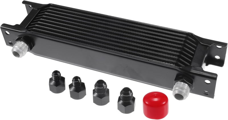 Partuto 10 Row Universal Transmission Oil Cooler with 6AN 8AN Adapters - Black Aluminum Alloy - Image 1